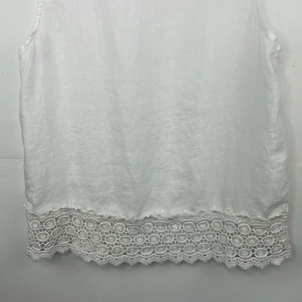 Marina Luna Linen White Crochet Trim Sleeveless Top size Medium - Picture 8 of 13